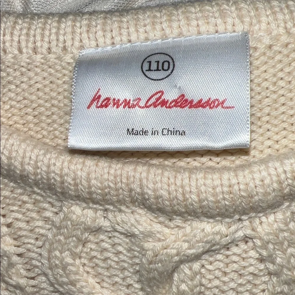 Hanna Andersson Cream cable Knit Sweater with Lace Trim size 5
